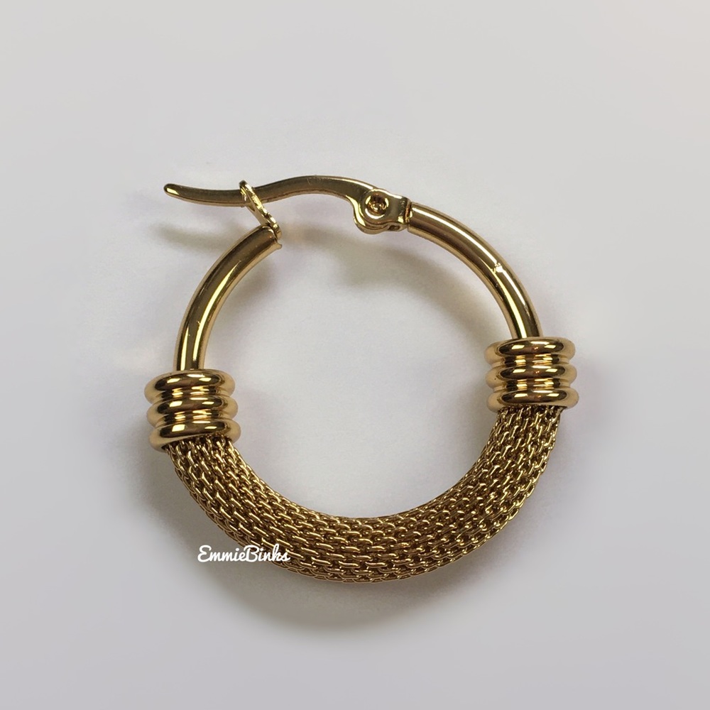 New Anthro Gold Textured Hoop Earrings - Picture 5 of 14
